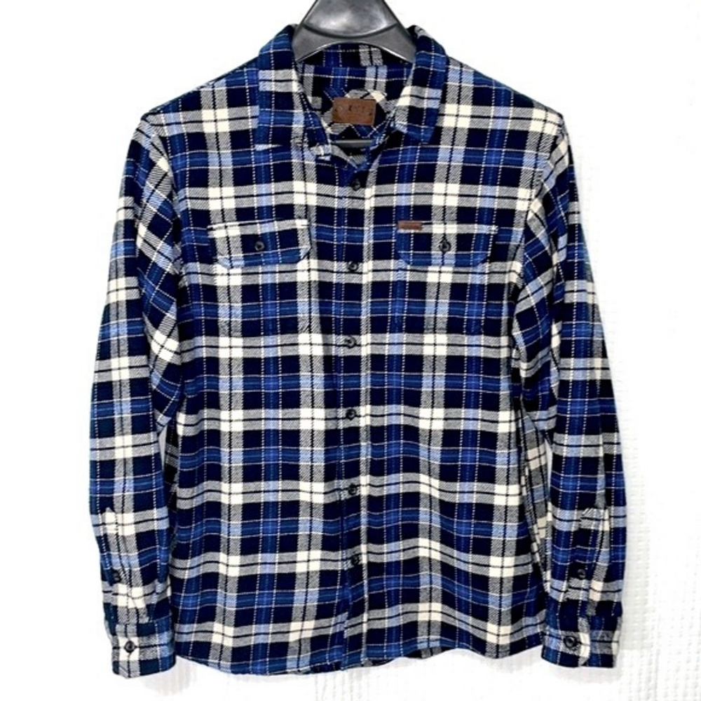 Orvis men’s XL thick flannel blue & white jacket shirt shacket.‎ Pockets.  EUC
